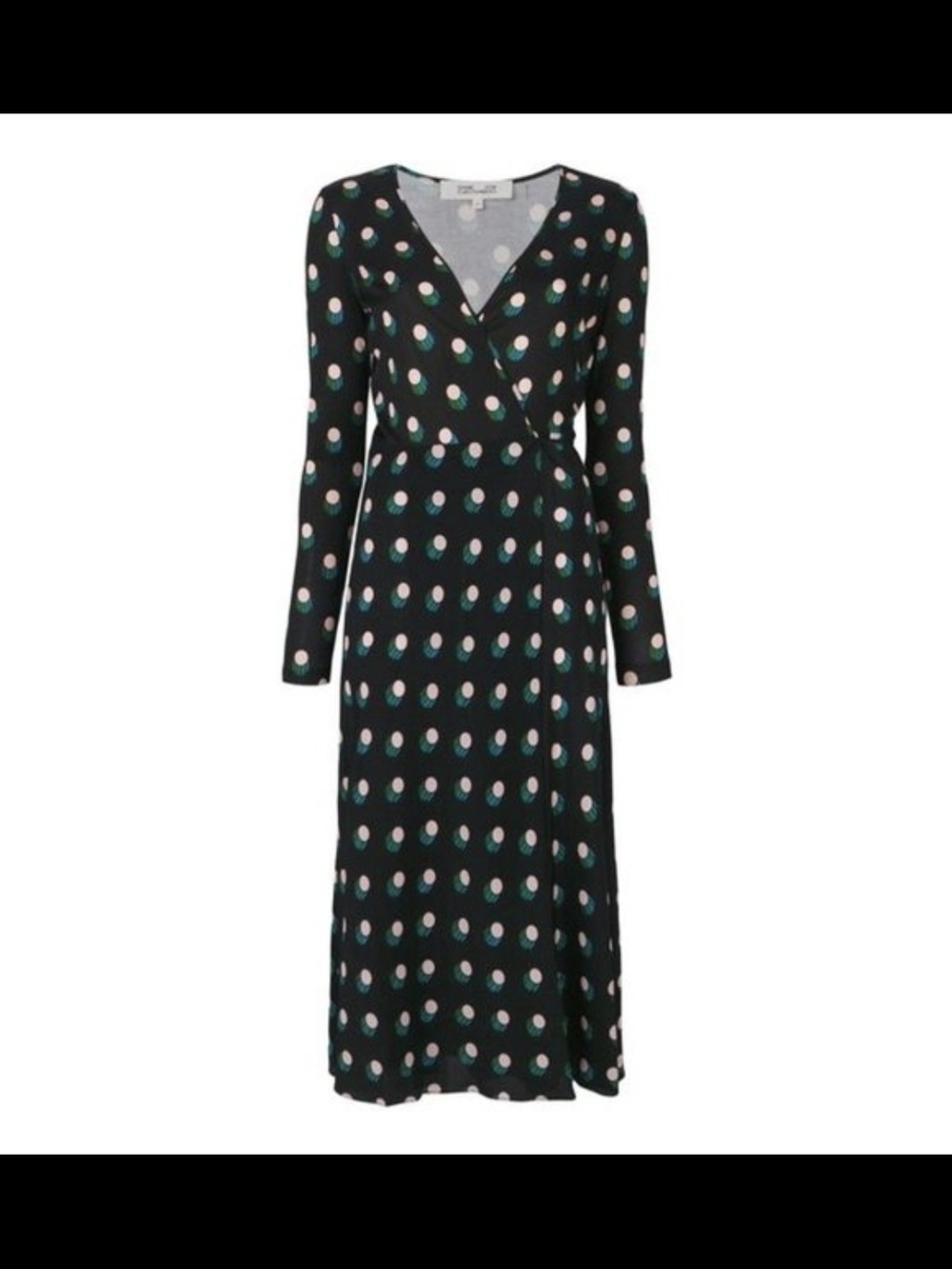 Diane Von Furstenberg Black Casimir Polka Dot Long Sleeve Silk Wrap Dress Size 4